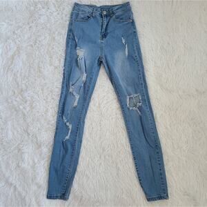 SHEIN Light Wash Distressed High‎ Rise Jeans Size XS